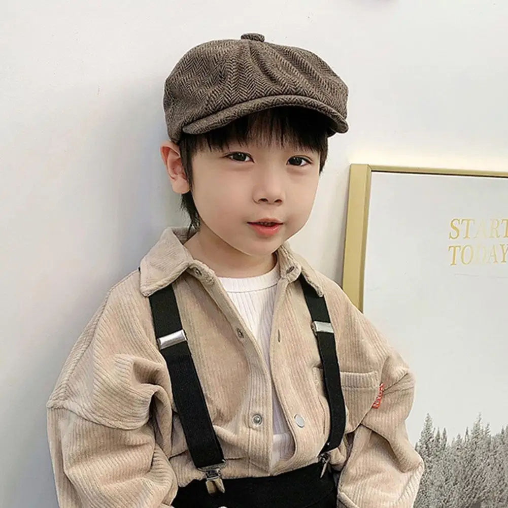 

Зимняя детская шапка для девочек и мальчиков, винтажная восьмиугольная кепка газетчика, Детские береты, шапки, реквизит для фотосъемки, дет...