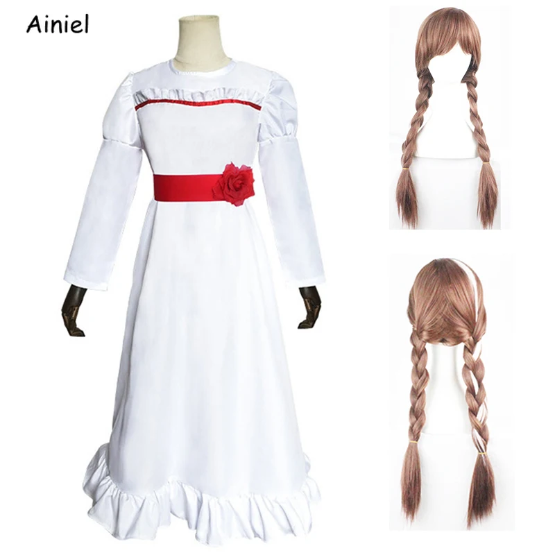 Костюм фильма Annabelle кукла призрак косплей белая женская длинная Искусственная