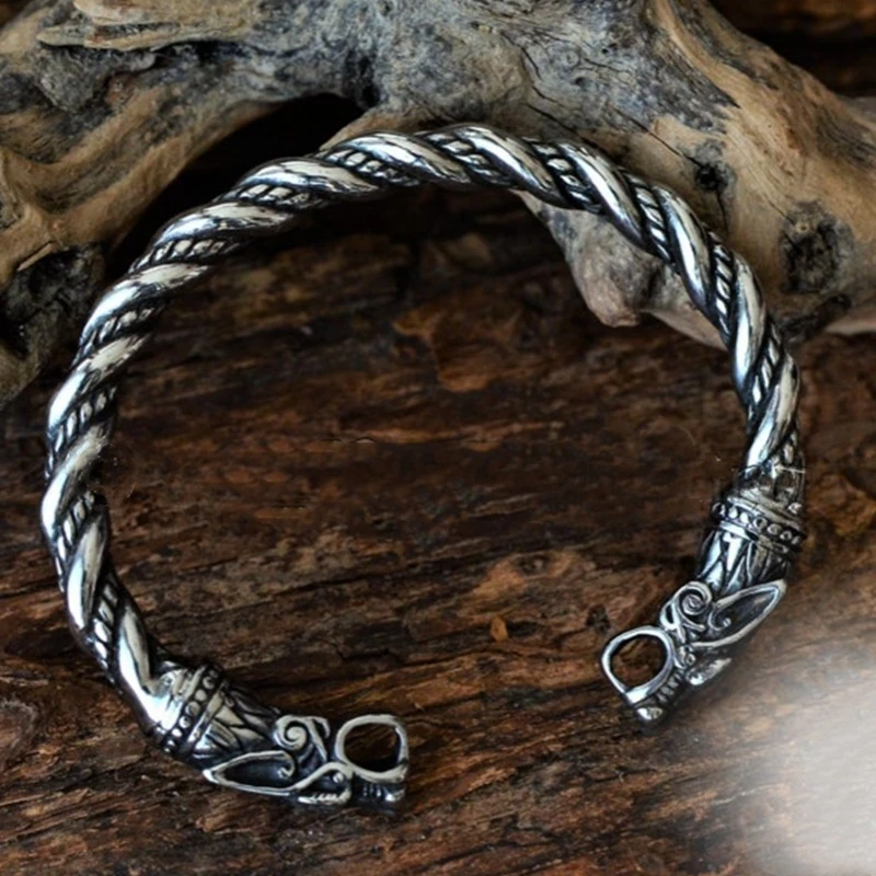 

Vintage Nordic Viking Dragon Head Bracelet Punk Men's 316L Stainless Steel Jewelry Amulet Bracelet