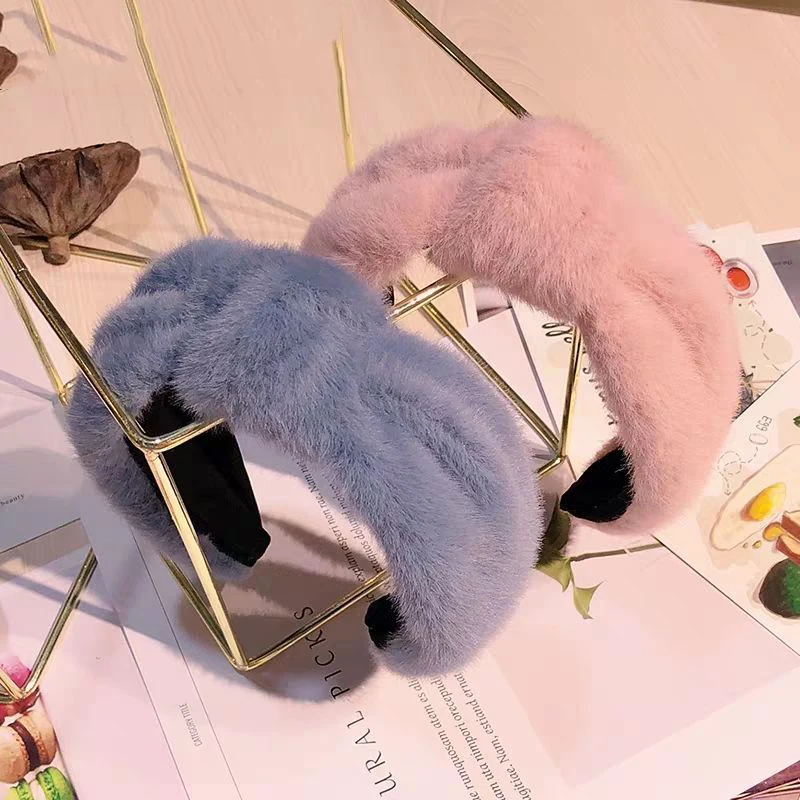 

Sweet Retro Women Elegant Rabbit Fur Hairbands Hair Accessories 7 Colours Headbands Girls Wide Comfortable Headband Wash Face