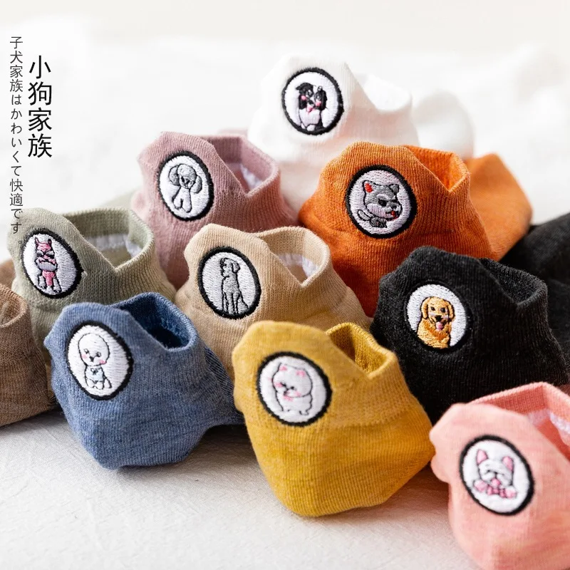

Socks Women Cartoon With Print Dog Embroidered Short Tide Spring Summer Korean Cute Kawaii Japanese Thin Low-Cut Soquette Femme