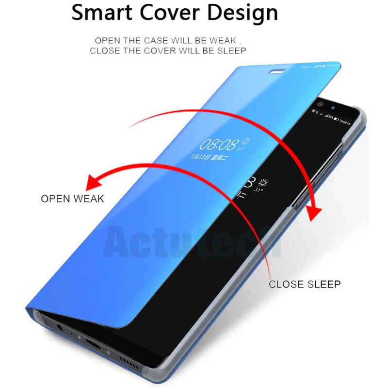 Smart Mirror View Leather Stand Flip Cover for Huawei Y5 Y6 Y9 Prime 2018 P 2019 P20 Pro Case For Nova Mate 20 |