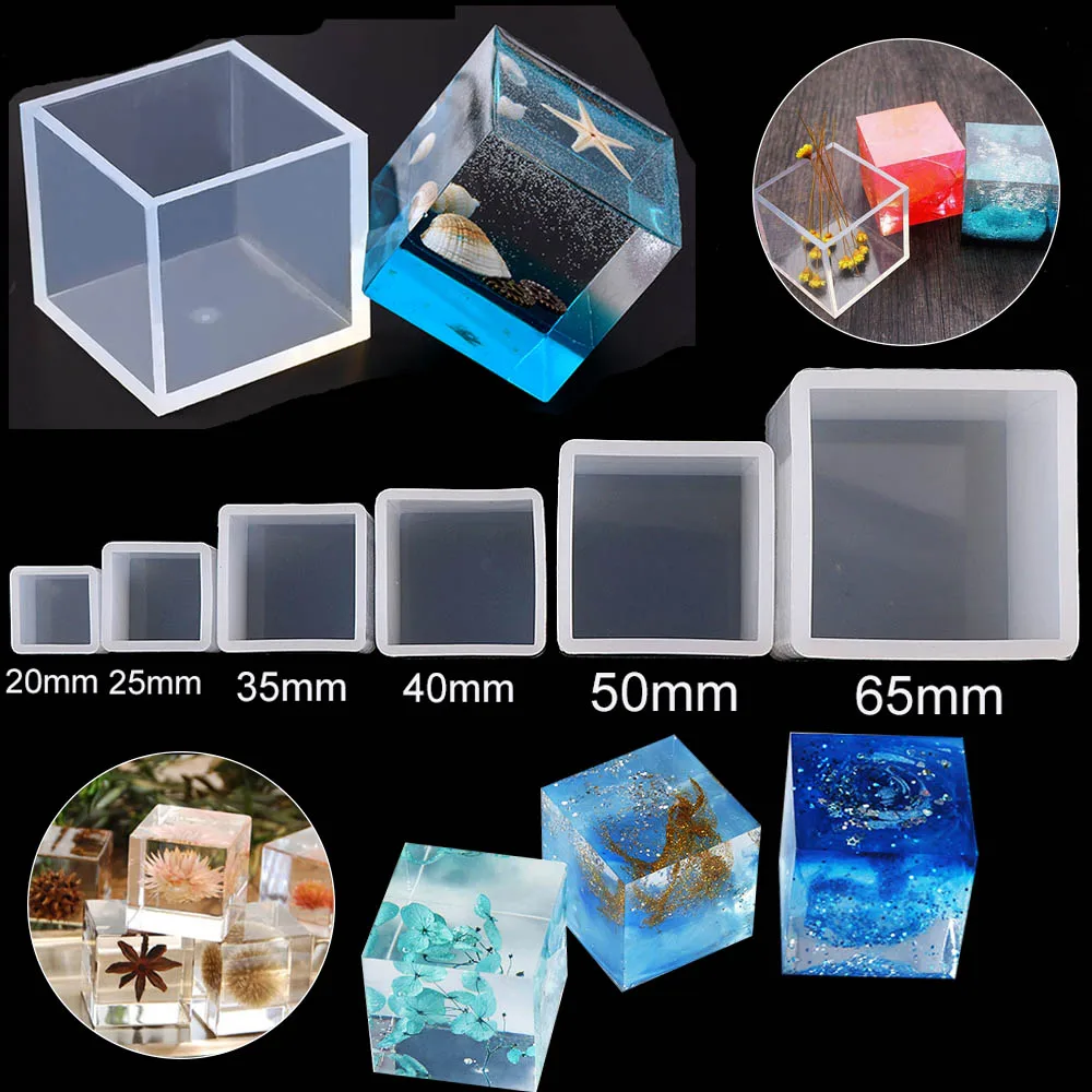 

1PC A+ Quality 6 Size 20/25/35/40/50/60mm Mould Transparent Silicone Square Mold Epoxy Resin Molds For DIY Jewelry Making Tools