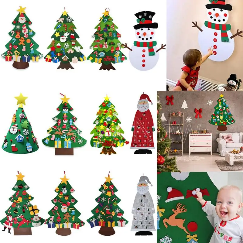 

Рождественская войлочная елка, украшение «сделай сам», настенное украшение, Санта-Клаус, съемные украшения, рождественский подарок для дет...