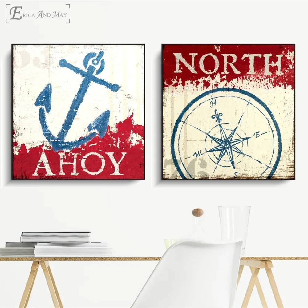 Anchor Nautical Compass Poster Prints Oil Painting On Canvas Wall Art Murals Pictures For Living Room Decoratio No Frame | Дом и сад