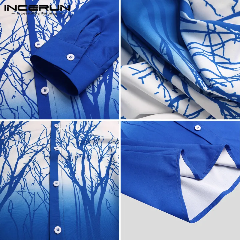 

Fashion Men Shirt Gradient Printed Streetwear Long Sleeve Tie Dye Tops Camisas Lapel 2021 British Style Men Dress Shirts INCERUN