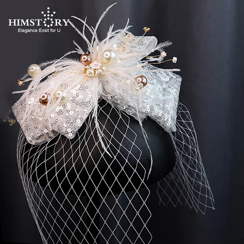 

HIMSTORY Fashion Crystal Beads Hairband Wedding Hair Jewelry Bridal Bowknot Hairwear Handmade Flower Headband
