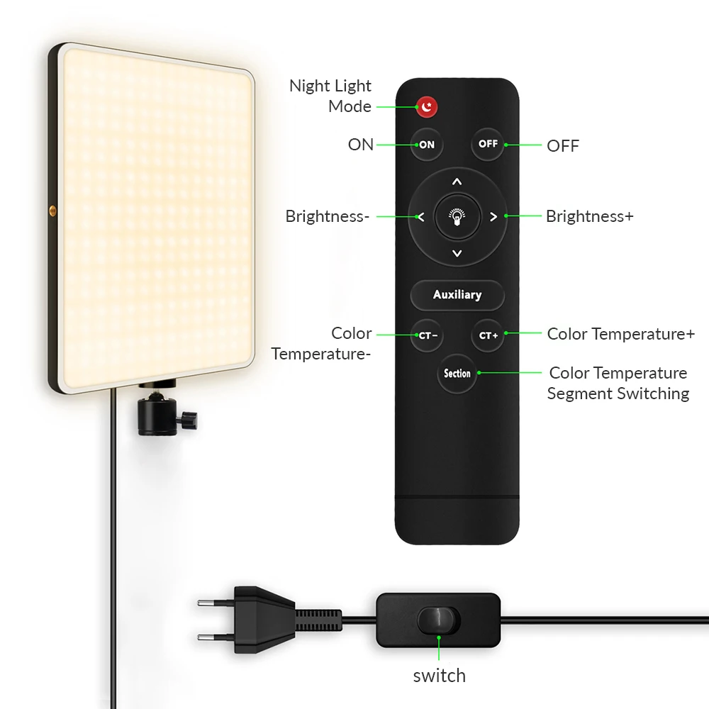 

Light Remote Control For Live Stream Video Photo LampLED Lighting Panel With Long Arm Holder 2700K-5700K Photography