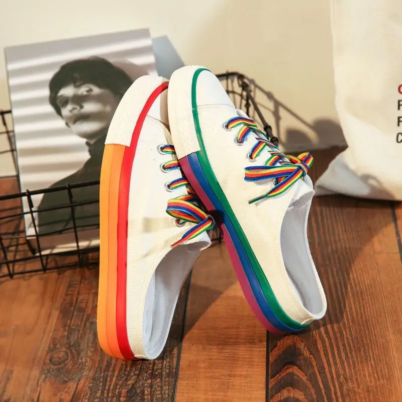 Сандалии женские холщовые плоская подошва полутапочки модные кроссовки без