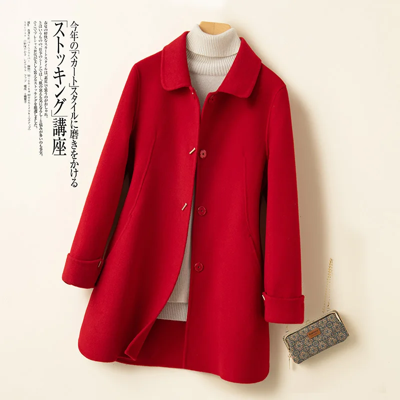

Autumn And Winter 2021 New Korean Double-sided Cashmere Coat Women's Suit Collar Slim Medium And Long Woolen Coat
