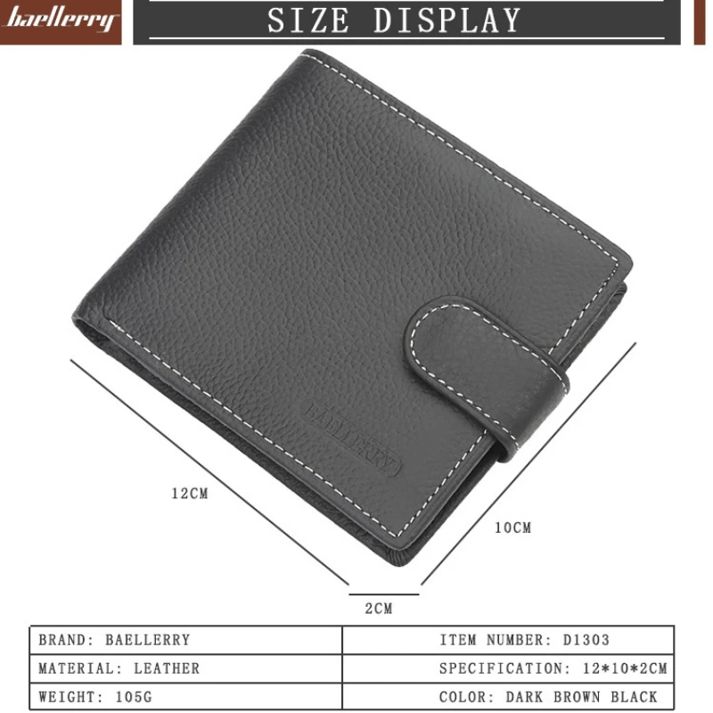 

baellerry Men Short Wallet Cowhide Zipper Buckle Wallets Male Purse Small Coin Pocket Mini Card Holder Boys Money Bags carteras