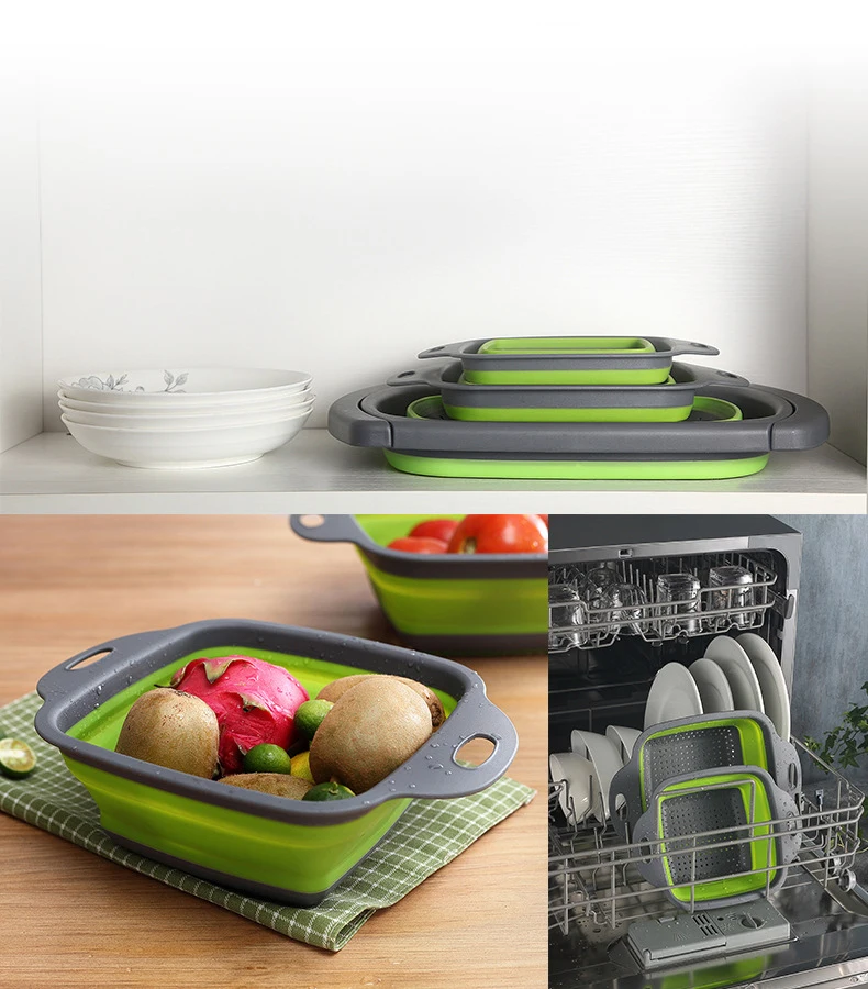

Foldable Silicone Drain Basket Square Telescopic Folding Fruit Basket Storage Collapsible Washing Vegetable Baskets Strainers