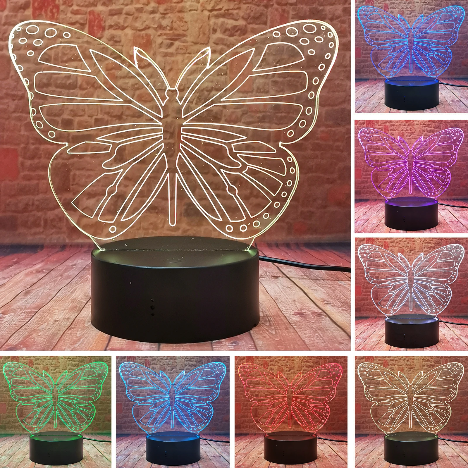 

Цветной светильник amрой в виде бабочки, 3D ночник, 7 цветов, меняющий цвет с пультом дистанционного управления, идеальная настольная лампа дл...