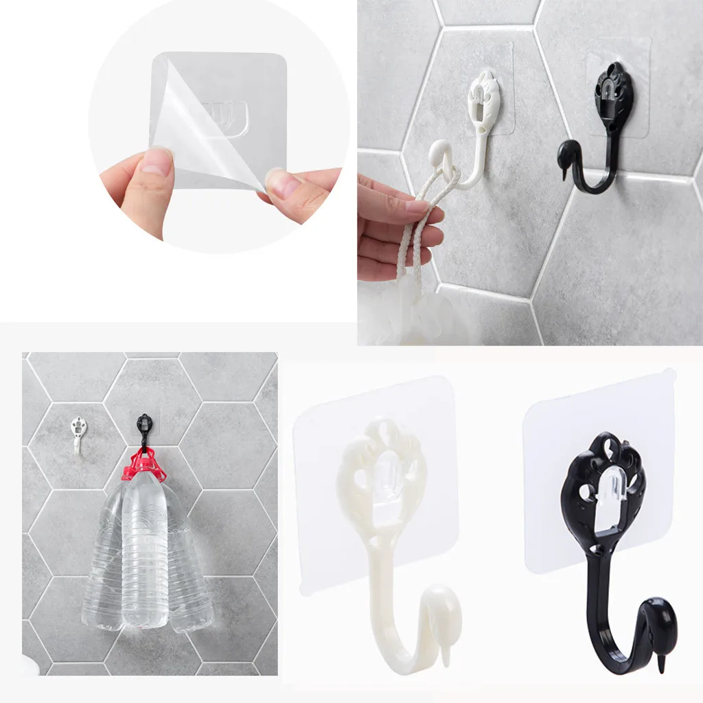 

2pcs Adhesive Strong Transparent Wall Hanger Hooks Space Saver Heavy Duty Hook