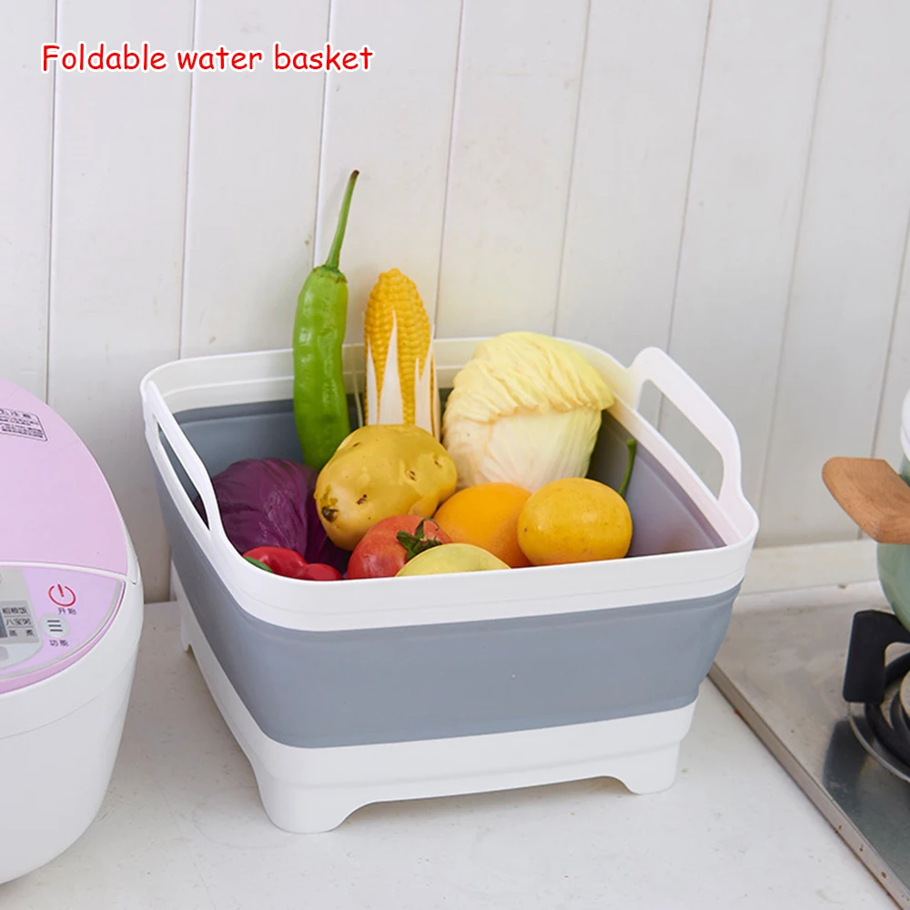 

Foldable Portable Silicone Washable Vegetable Fruit Basket Camping Fishing Kitchen Basket Cleaning Tools Fruit Storage Basket