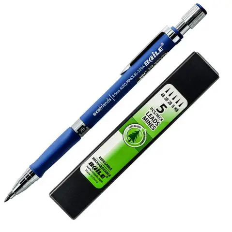 Механический карандаш 2 мм 2B, 1 комплект, автоматический механический карандаш для рисования, 5 стержней, набор механических карандашей для письма