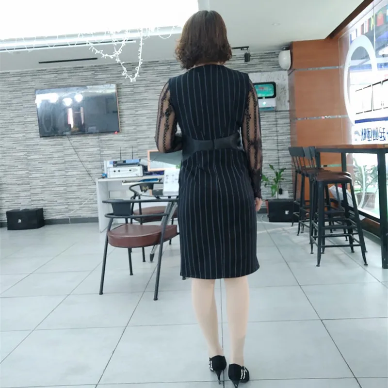 Реальные снимки! Осеннее платье в полоску с V-образным вырезом и длинными