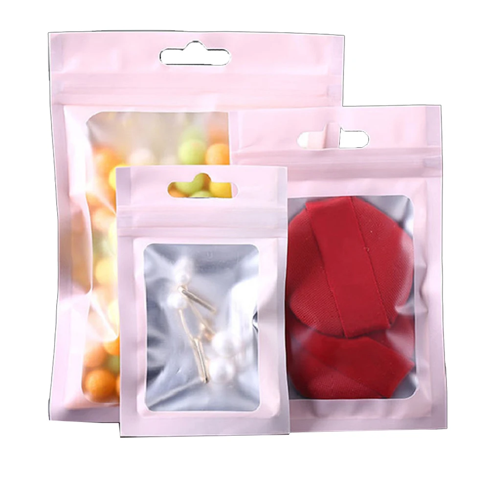 

1000Pcs Matte Pink Resealable Zip Lock Mylar Foil Pouches Hologram Plastic Recyclable Cereals Coffee Package Bag with Hang Hole