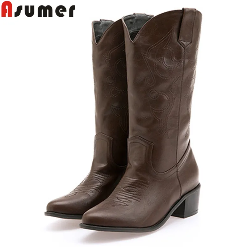 

Женские сапоги до середины икры ASUMER, с круглым носком, на квадратном каблуке, классические сапоги для выпускного вечера, большой размер 34-46, ...