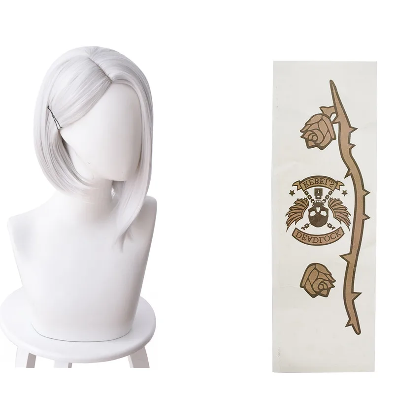 Игры OW Эш парик волос с стикер татуировки косплей белые парики аксессуары для