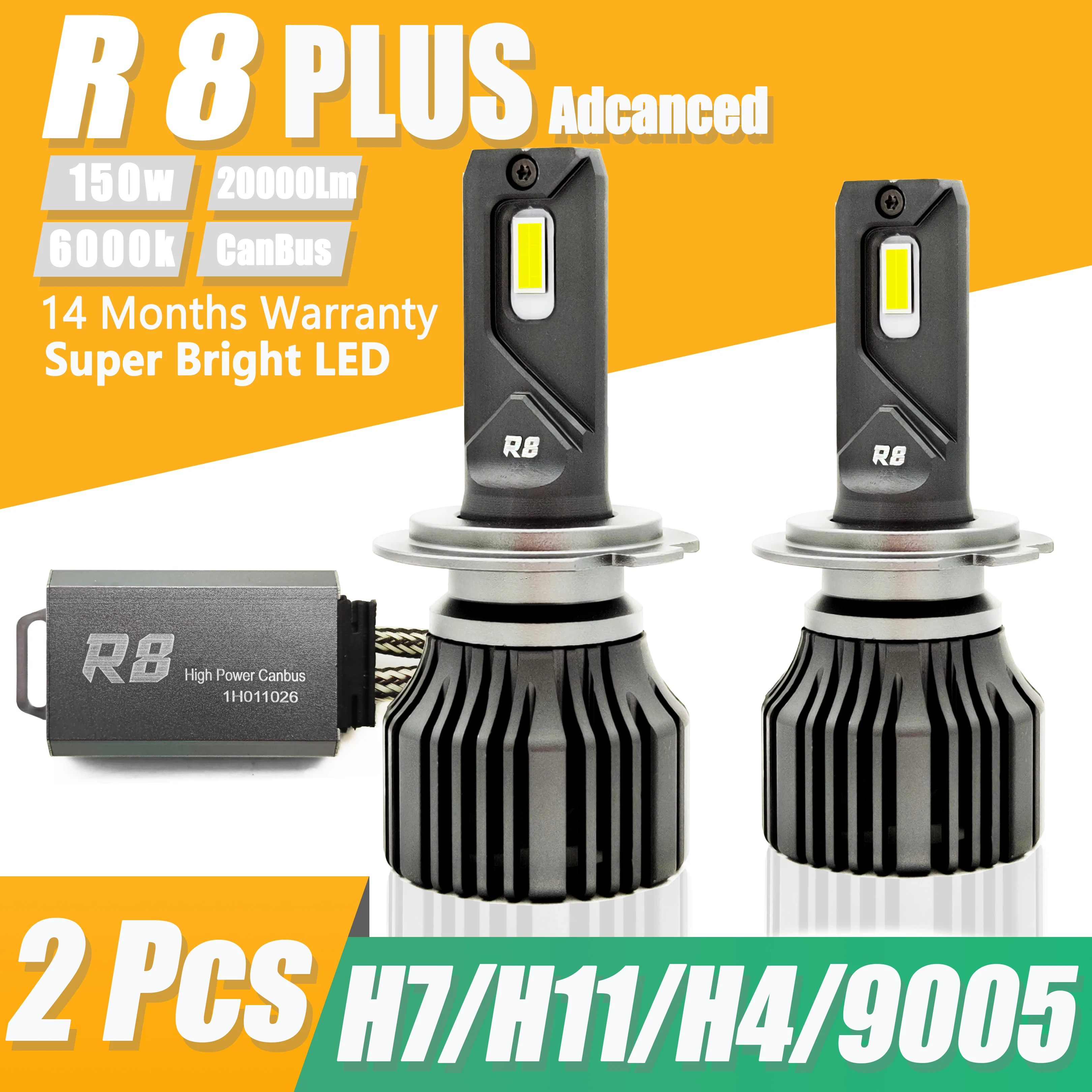 

H7 Led Canbus Headlight Luces Turbo Led R8 Plus Super Luces Led H4 6000K 12V White H11 Led Bulb