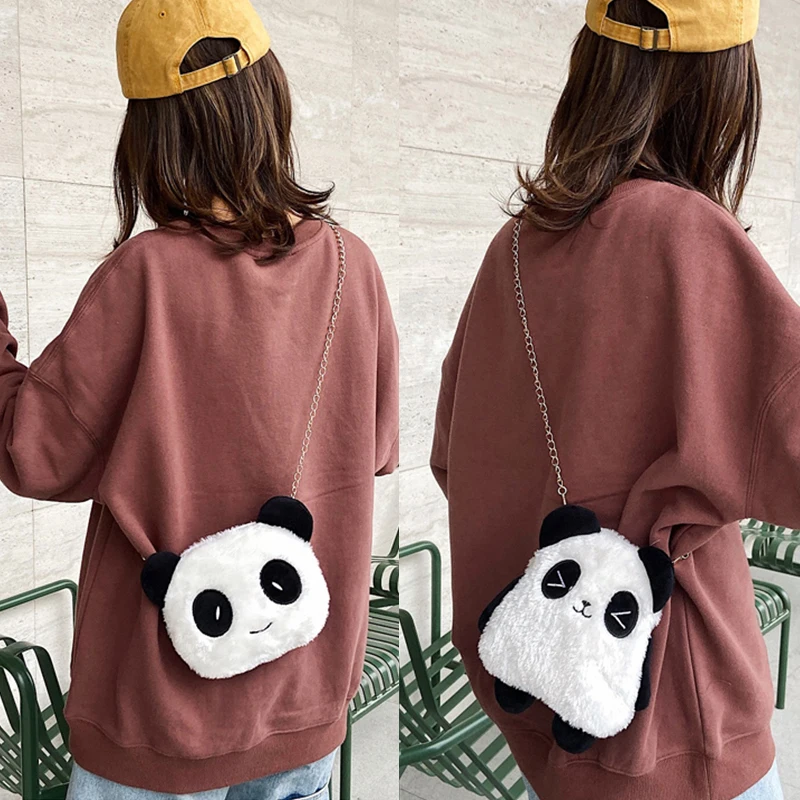 Cute Panda Girls Chain Zipper Shoulder Bag Lovely Children's Soft Plush Coin Purse Baby Boys Accessories Small Crossbody Bags images - 6