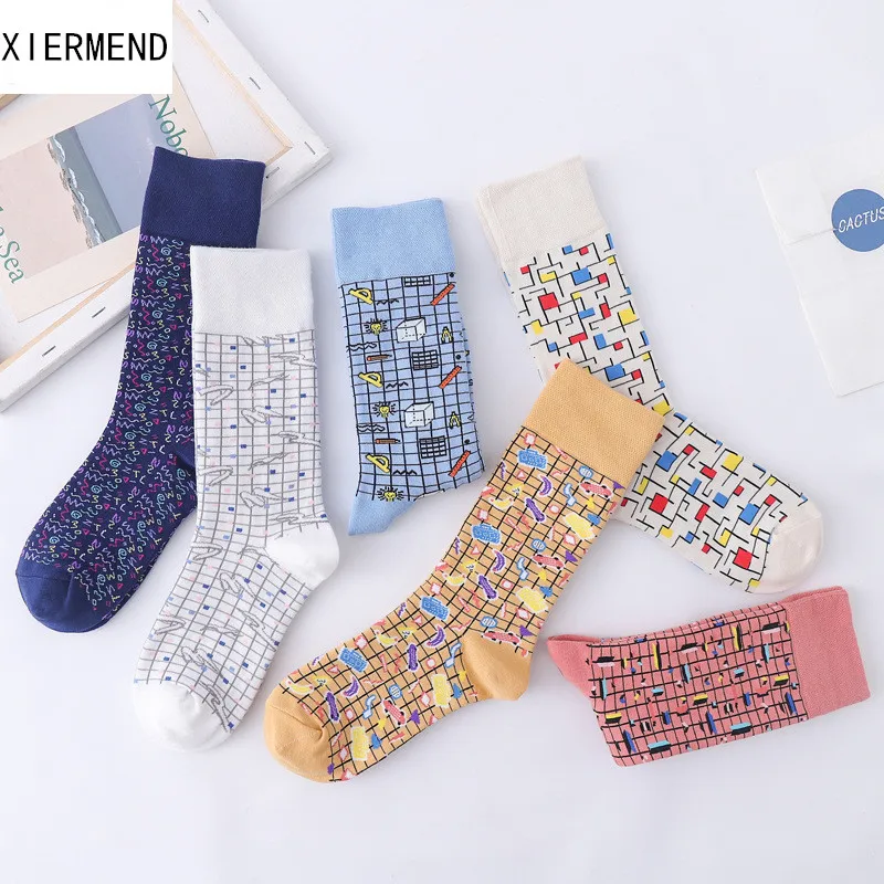 10 pieces = 5 pairs Couple's Geometric Street Spring and Autumn Cute Ins Fashion Thin socks women socks