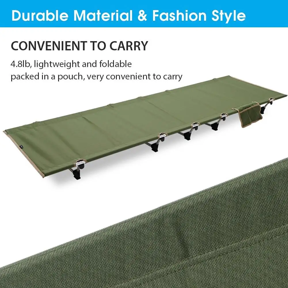 

Portable Foldable Camping Bed Single Person Outdoor Folding Cot Sleeping Pad 330 Pound Bearing Weight For Hiking Picnic Camping