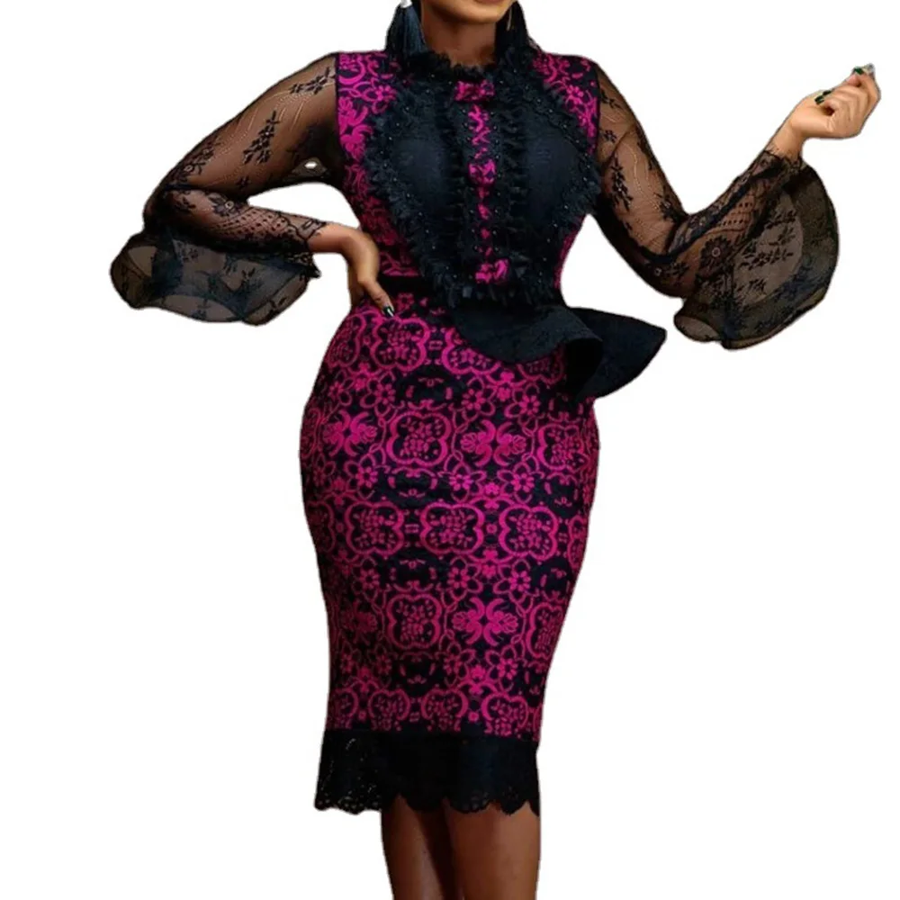 

Vintage Print Women Dress Sexy Elegant Mesh Parchwork Beads New Year Party Dresses Color Block Plus Size Female Bodycon Vestido