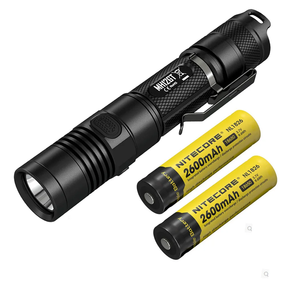 MH12GT NL1826 x 2 NITECORE MH12GT USB непосредственно перезаряжаемый светильник-вспышка CREE XP-L HI V3 светодиодный фонарь 320 м для занятий спортом на открытом воздухе, спасательный светильник - Испускаемый цвет: MH12GT NL1826 x 2