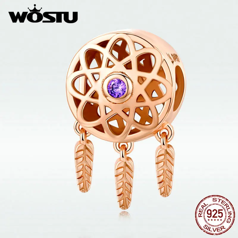 

WOSTU 925 Sterling Silver Dreamcatcher Charm Rose Gold Beads Fit Original Bracelet Pendant Wedding Jewelry Making DXC330-C