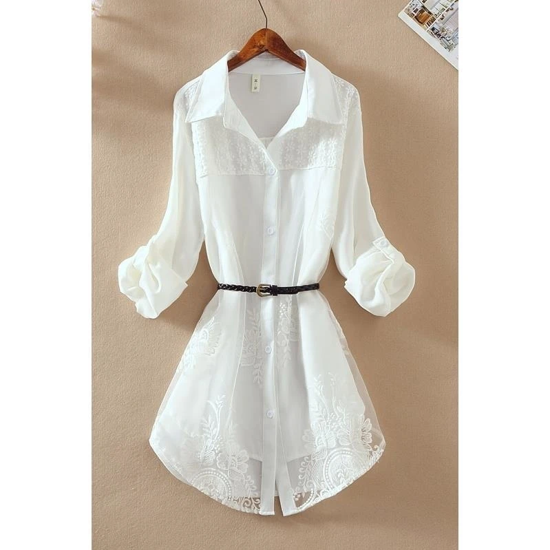 

2021 Office Lady Vintage Turn-down Collar Shirts Fashion Women Long Sleeve Chiffon Tops Women Elegant Work Wear Long Shirt Q521