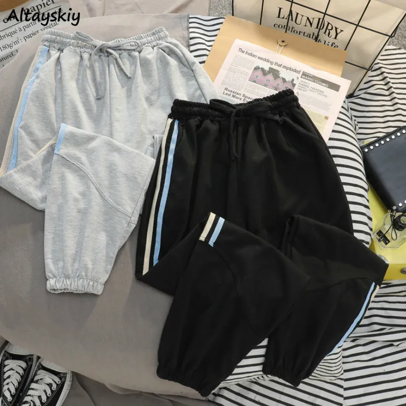 

Harem Pants Womens Loose Drawstring Striped Simple Fashion Leisure New Harajuku Student Trousers Female Korean Style Streetwear