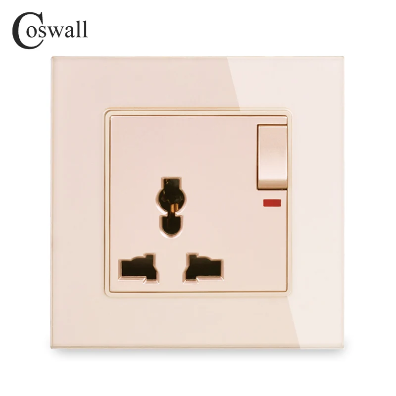 Стеклянная панель COSWALL из закаленного стекла 13A универсальная розетка с неоновой