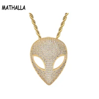 mathalla hollow alien mask pendant boutique brass ice aaa cubic cz stone mens hip hop pendant necklace fashion jewelry