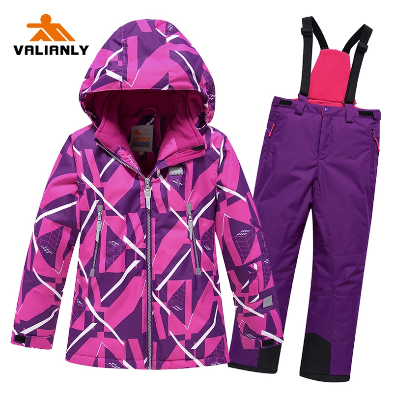 

VALIANLY Winter Ski Suit Girls Snow Suit Kids Ski Jacket Pants 2 Pieces Waterproof Ski Sets Teenager Snowboarding Sets Outdoor