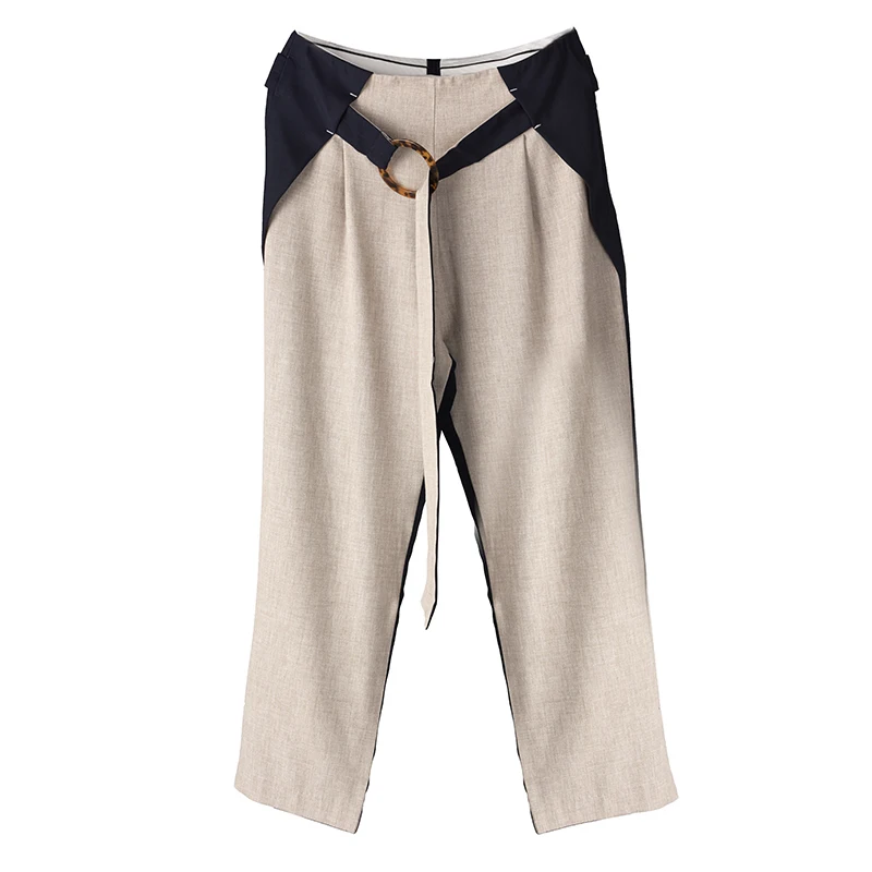 

Fit Pants Women Fashion Tide Spring Autumn 2021 High Waist Apricot Contrast Color Long Wide Leg Trousers New Loose