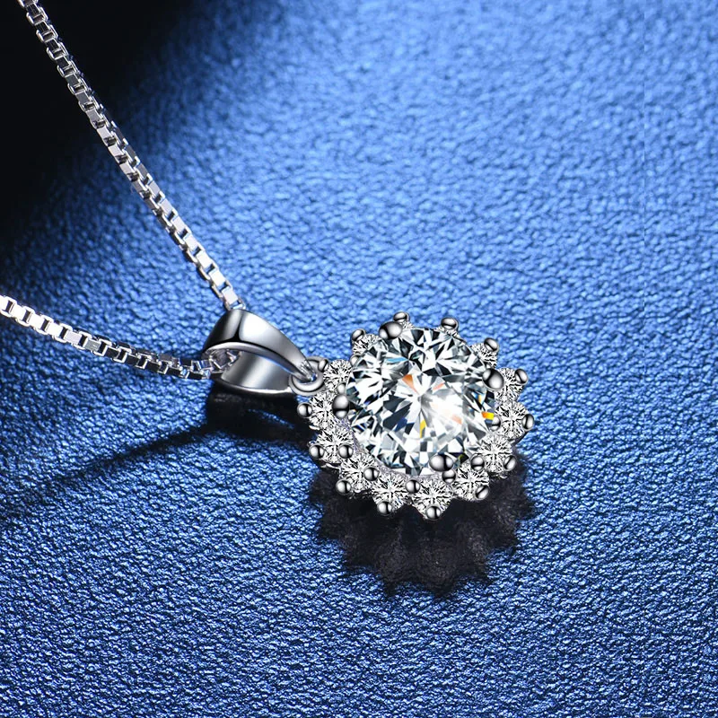BOEYCJR 925 Серебряный цветок от солнца 0.6ct F цвет Moissanite VVS элегантная Свадебная подвеска, ожерелье для женщин Подарок на годовщину