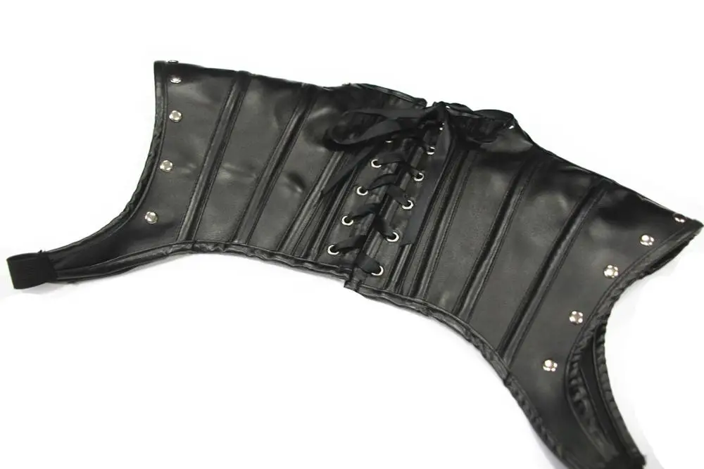 

Fashion Cut Out Shapewear Short Gothic Shoulder Tops Women's Steampunk Lace Up Accessories Sexy Leather Rivets Corsets Goth