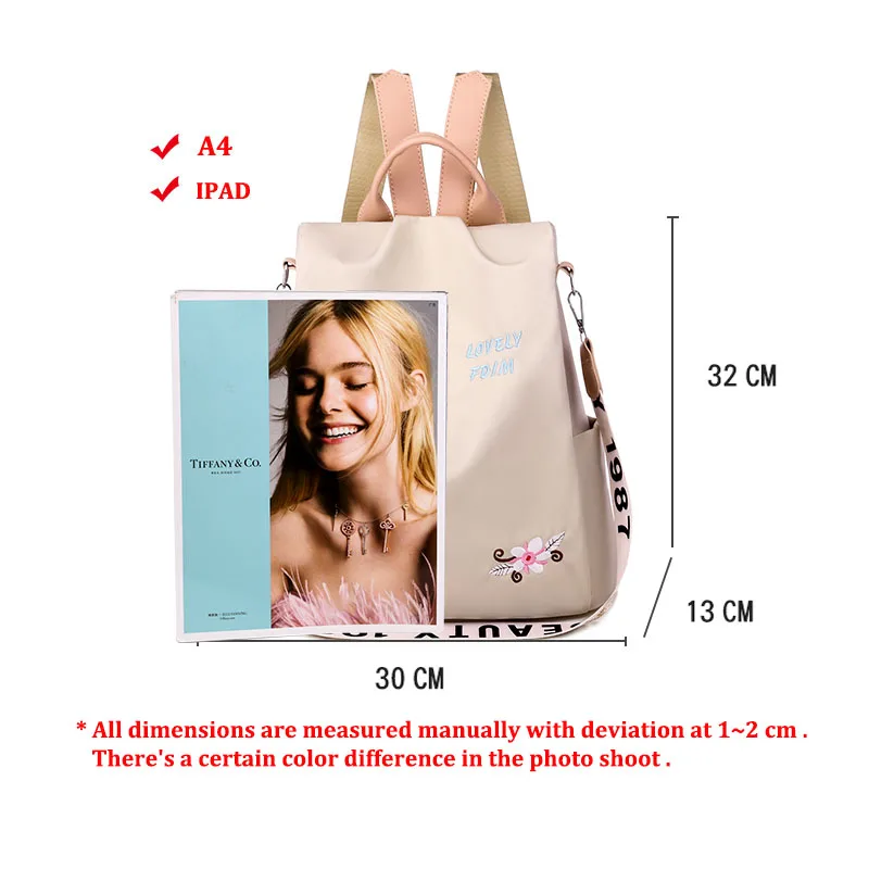 

Waterproof anti theft Oxford backpack women with embroidery floral elegant female school bag backpacks for Teenage Girls teens