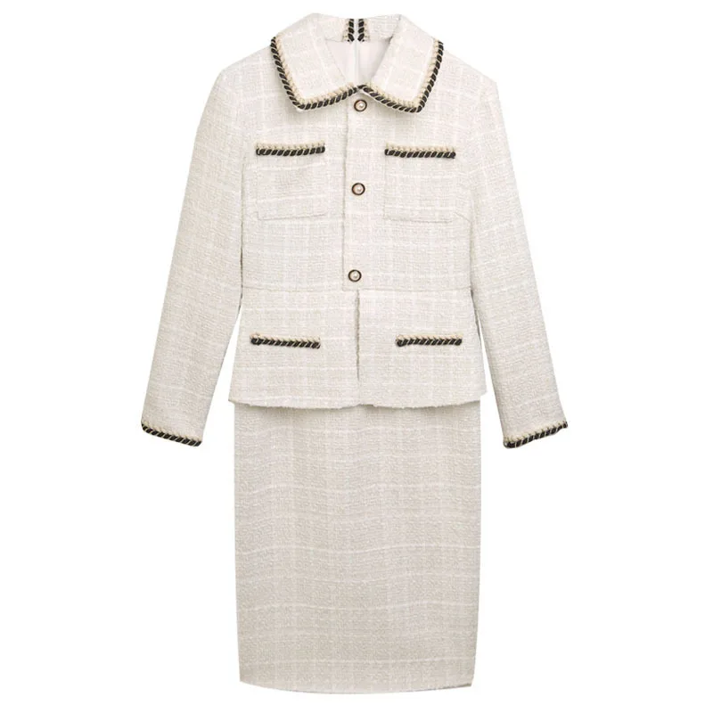 

Vintage Ruffle Plaid Female Elegant Ladies Office Woolen Vestidos 2021 New Autumn And Winter Tweed Dresses Women