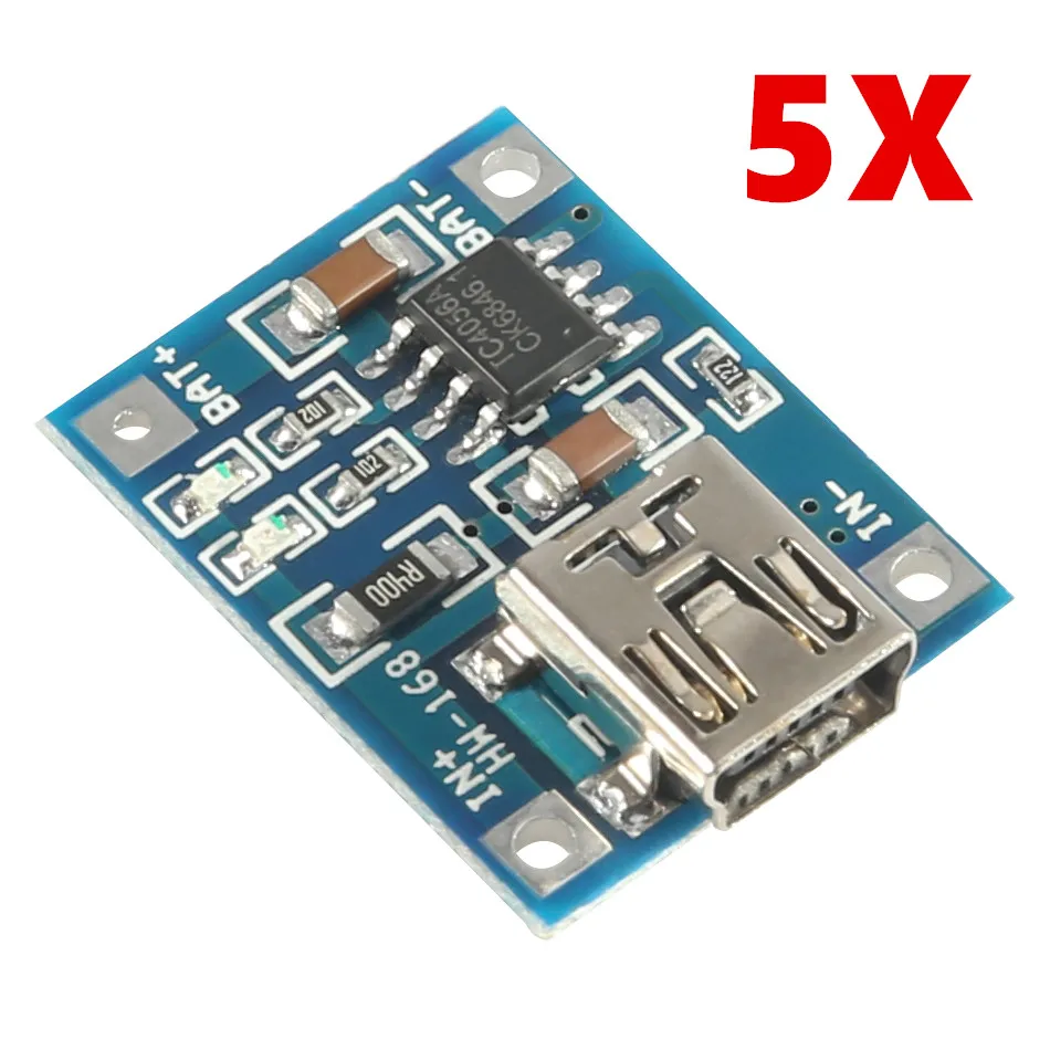 5PCS mini USB 5V 1A TP4056 Lithium Battery Charger Module Charging Board With Protection Dual Functions 1A Li-ion