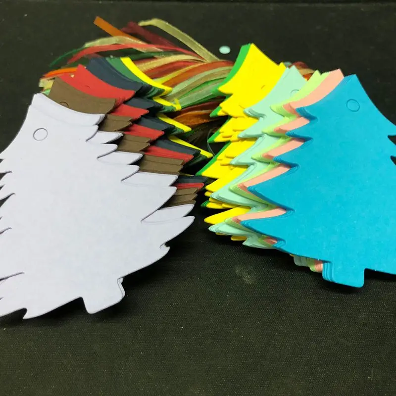 120 шт Рождественская елка висячая бумажная бирка Подарочная вывеска с лентой из