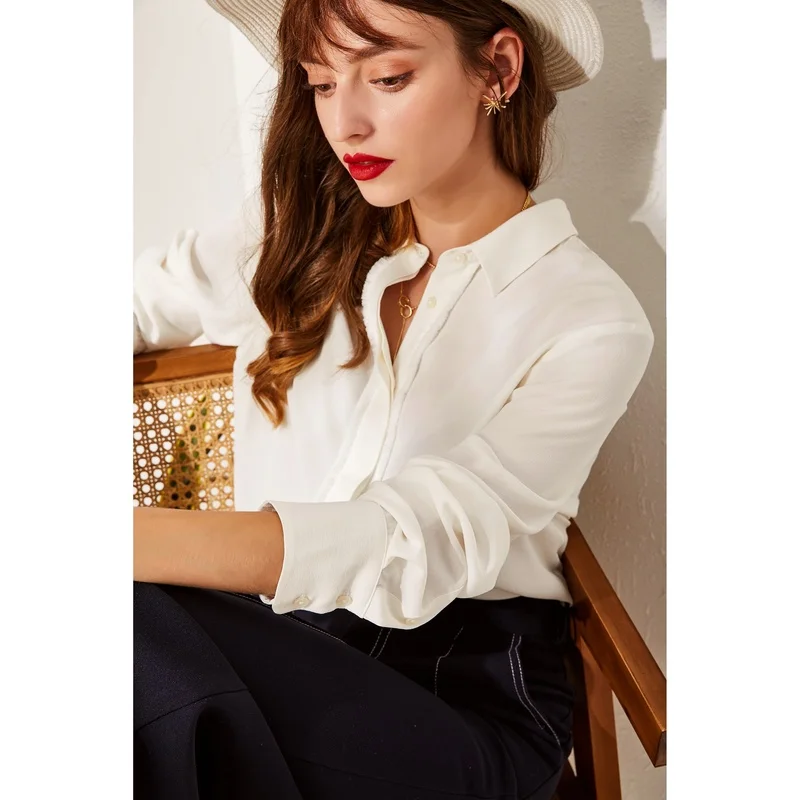 Женская блузка из натурального шелка белая Свободная тутового шелкопряда с
