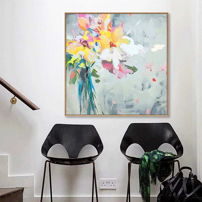 

Pure hand-painted Oil Painting Abstract Pink Flowers With Two Living Room Sofa Backdrop Paintings Decorative Painting Modern Res