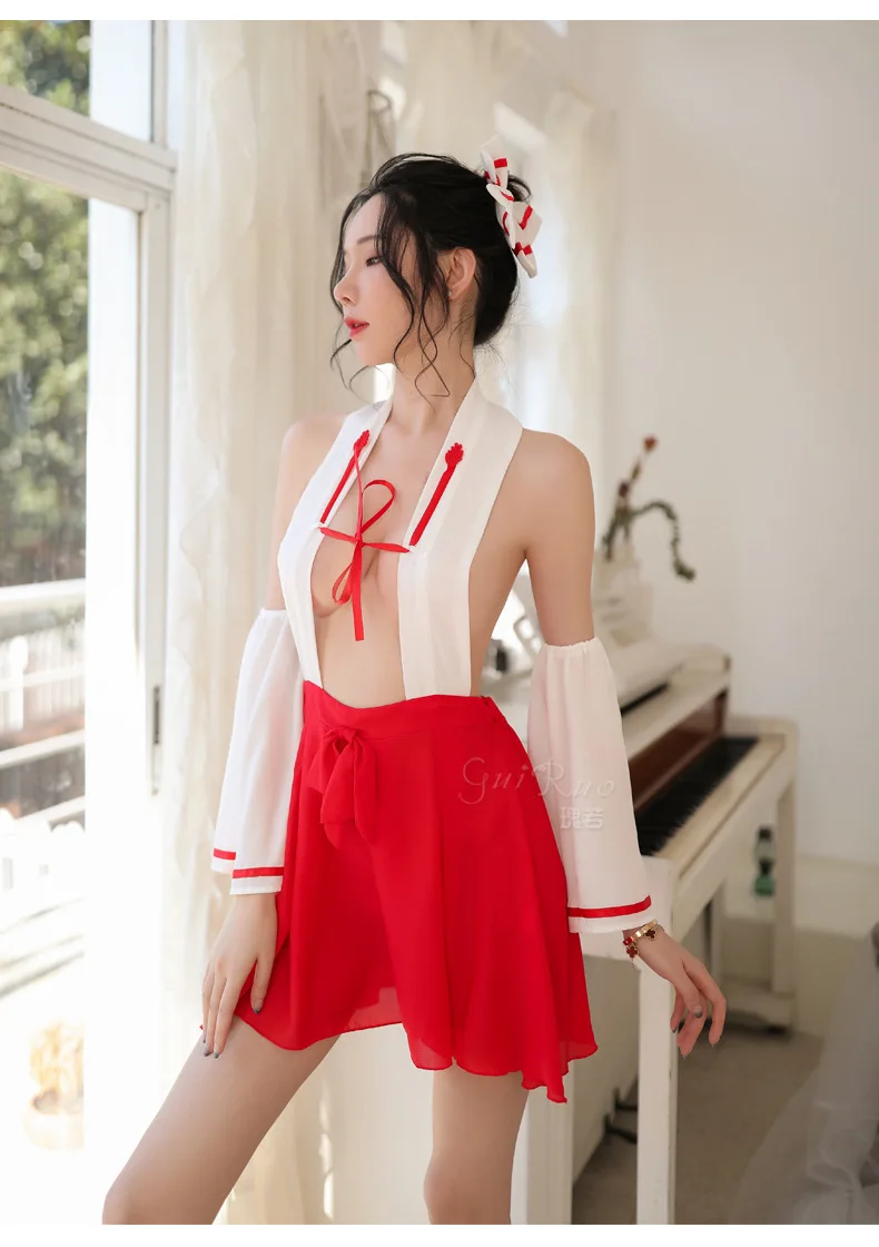 Cartoon Open Cup Bra Kimono Cute Lingerie Exotic Apparel Christmas Lingerie Sexy Set Witch Dress Exposed Back Anime Lingerie