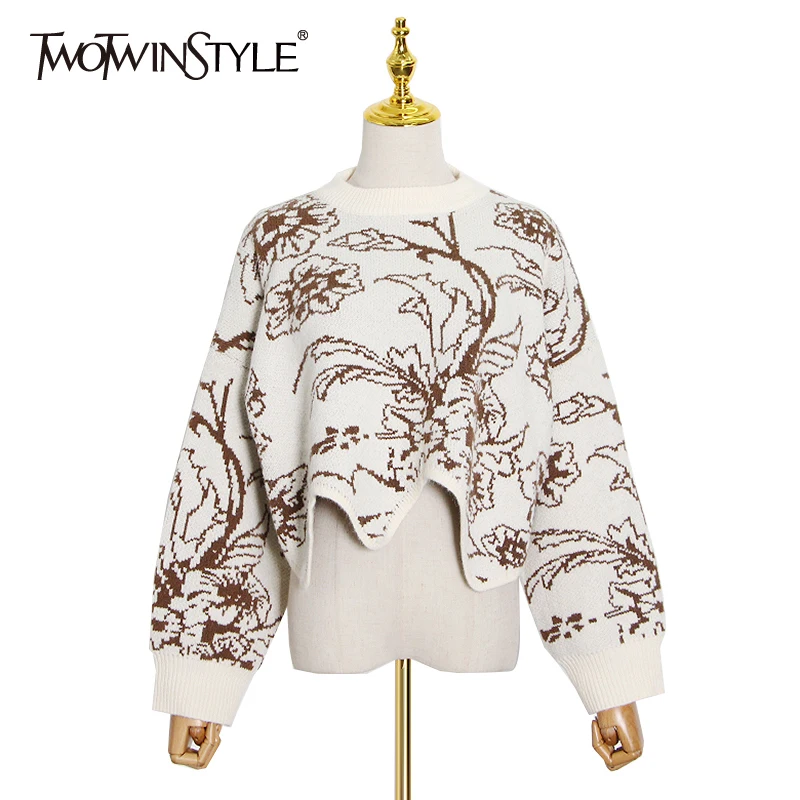 

Женский свитер с круглым вырезом TWOTWINSTYLE, повседневный винтажный вязаный пуловер с длинными рукавами, осень 2020