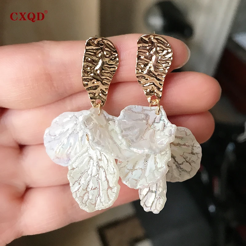 Женские серьги-подвески CXQD белые серьги в виде лепестков ракушек массивное