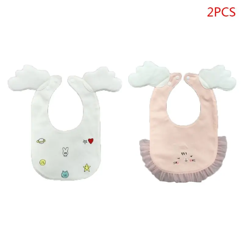 

New 2Pcs Baby Anti-dirty Cotton Bibs with Angel Wings Embroidery Lace Saliva Towel