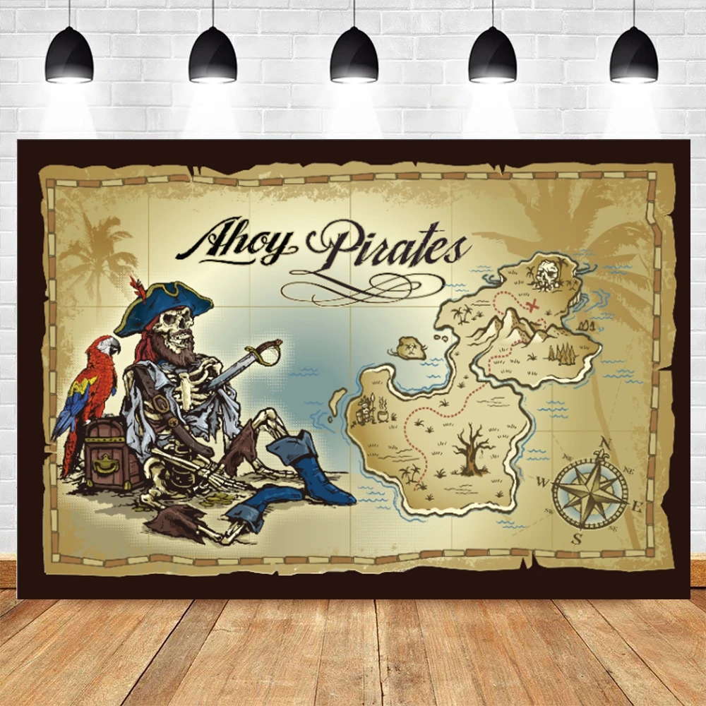 

Pirate Treasure Map Backdrop Background Island Treasure Map Banner Nautical Wall Hunt Theme Party Birthday Photo Shooting Banner